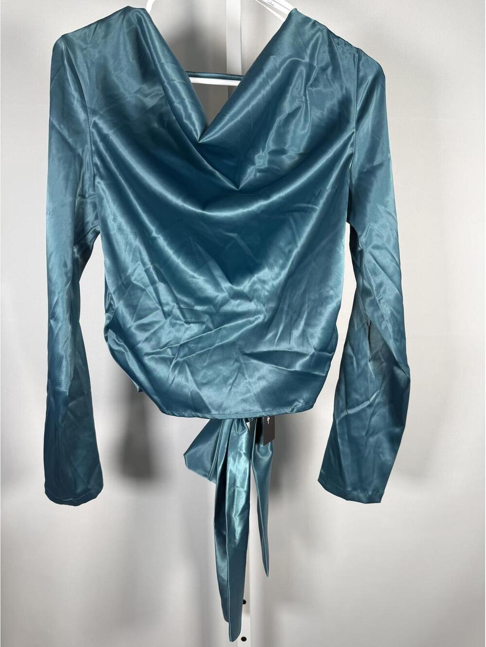 NWT Lulus Lovely Outing Teal Green Satin Cowl Neck Backless Top Size Small - Picture 3 of 7